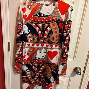 🔥Queen of ♥️ red, black, brown long sleeve casual dress. Deck of Cards pattern